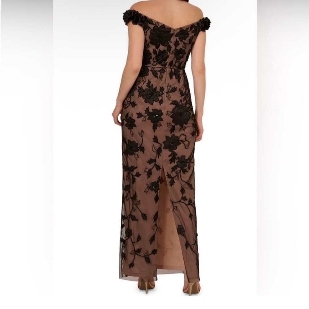 Adrianna Papell Off Shoulder Black Floral Nude Mesh Illusion Gown NWT SZ 2 GALA - Picture 5 of 13